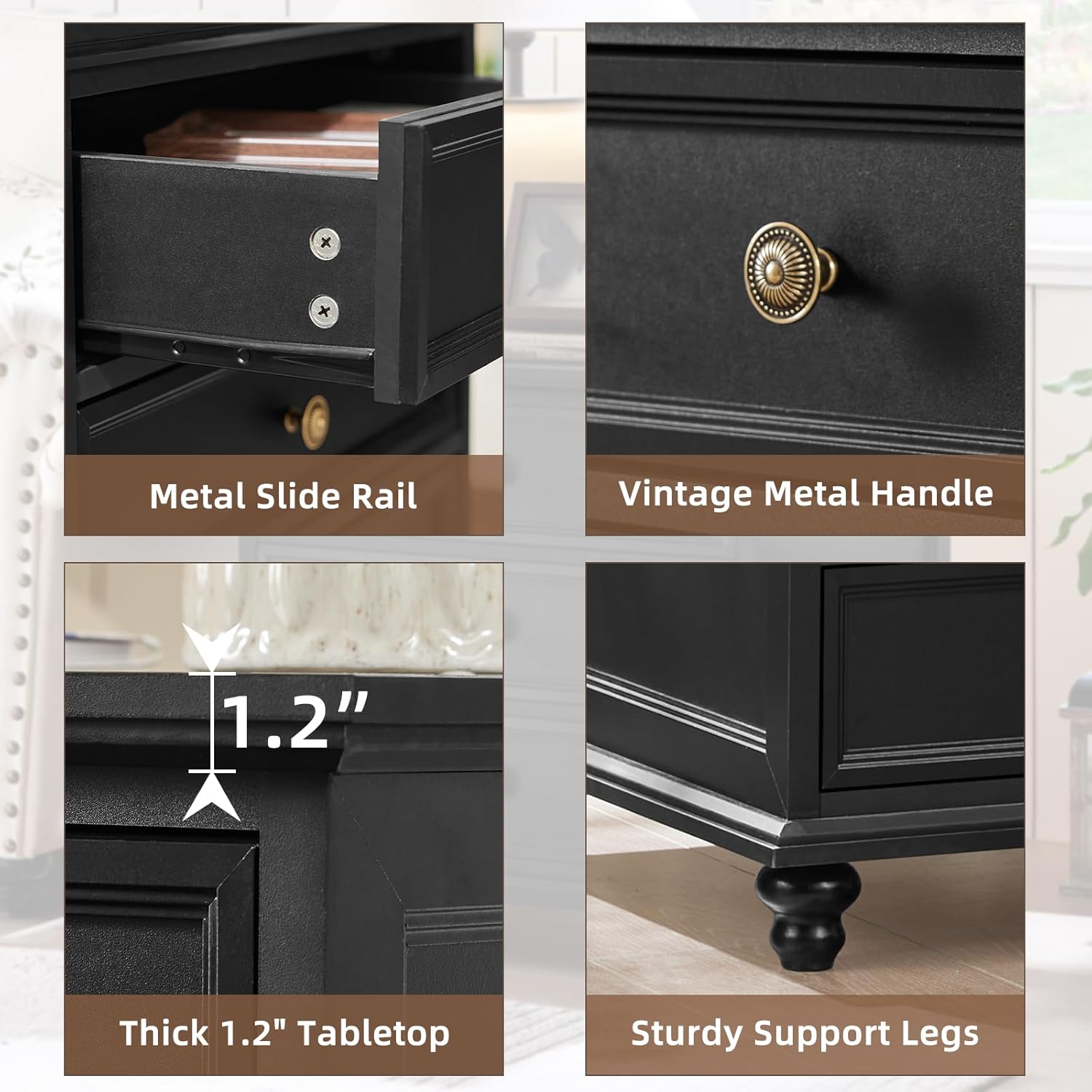 24" Wide Farmhouse Night Stand,Large End Table with 3 Drawers & Metal Handle,Dresser for Bedroom, Wood Bed Side Table Chest of Drawers Cabinet, Retro Brown Nightstand for Living Room,Closet