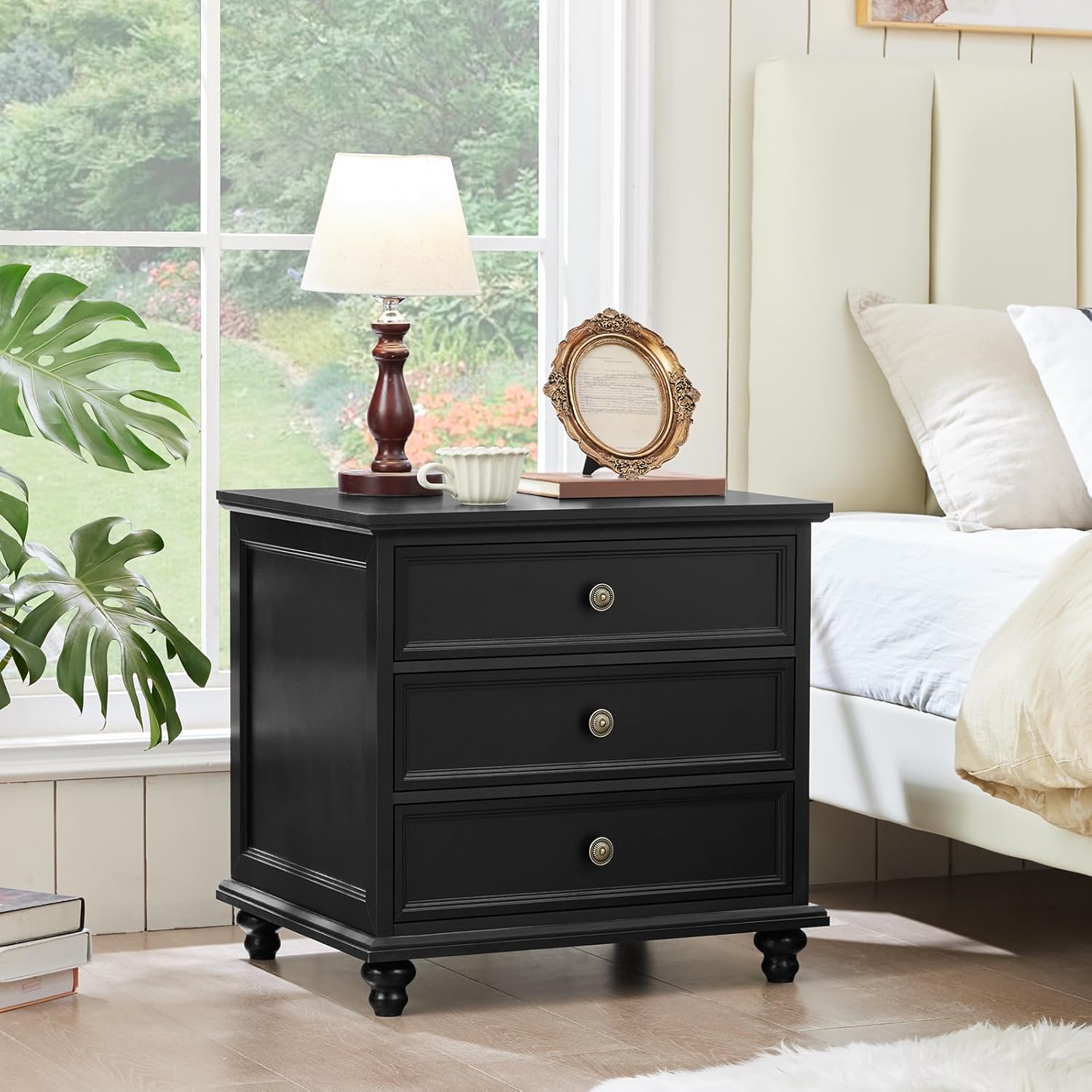 24" Wide Farmhouse Night Stand,Large End Table with 3 Drawers & Metal Handle,Dresser for Bedroom, Wood Bed Side Table Chest of Drawers Cabinet, Retro Brown Nightstand for Living Room,Closet